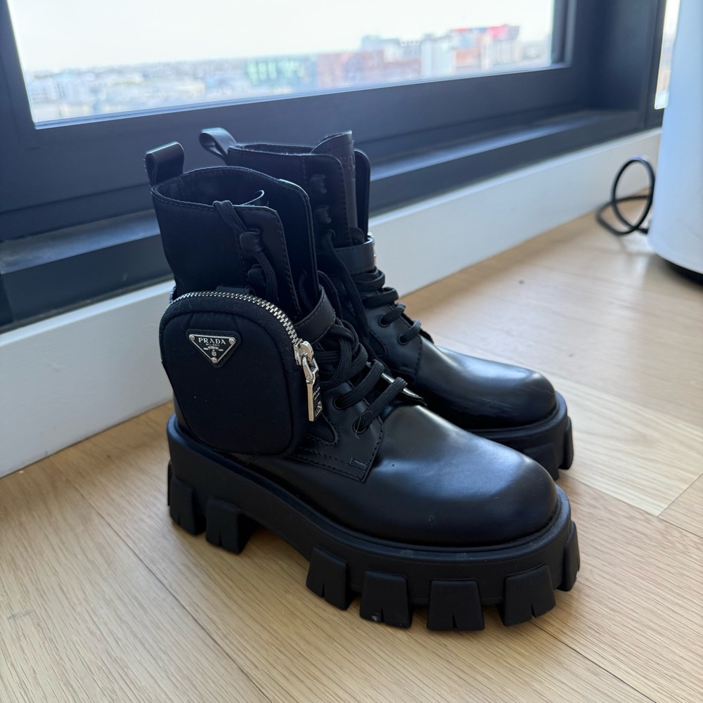 Prada Monolith leather and Re-Nylon boots with pouch